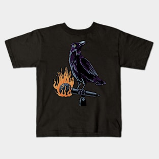 Burning microphone with black crow Kids T-Shirt